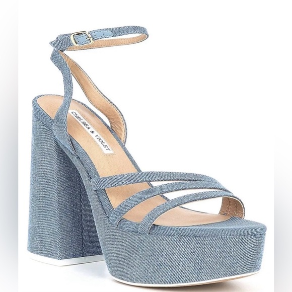 Chelsea and Violet Women’s Denim Ankle Strap Platform Dress Sandals - Picture 7 of 7